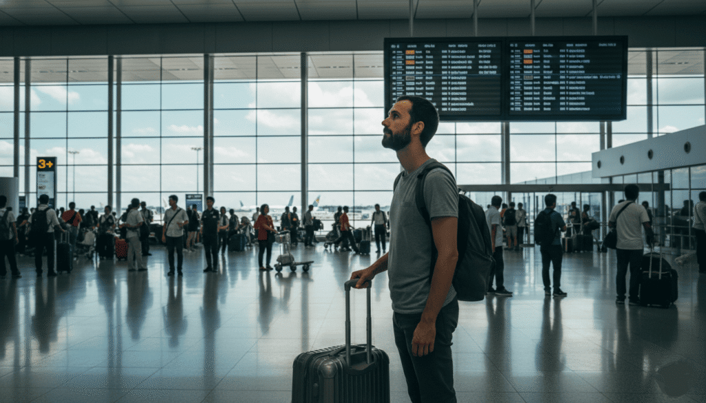 expatrié français à l'aéroport