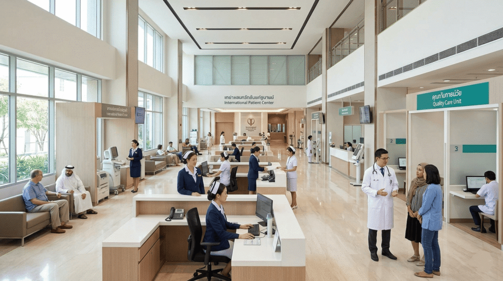 Un hall d'hôpital international ultra-moderne à Bangkok