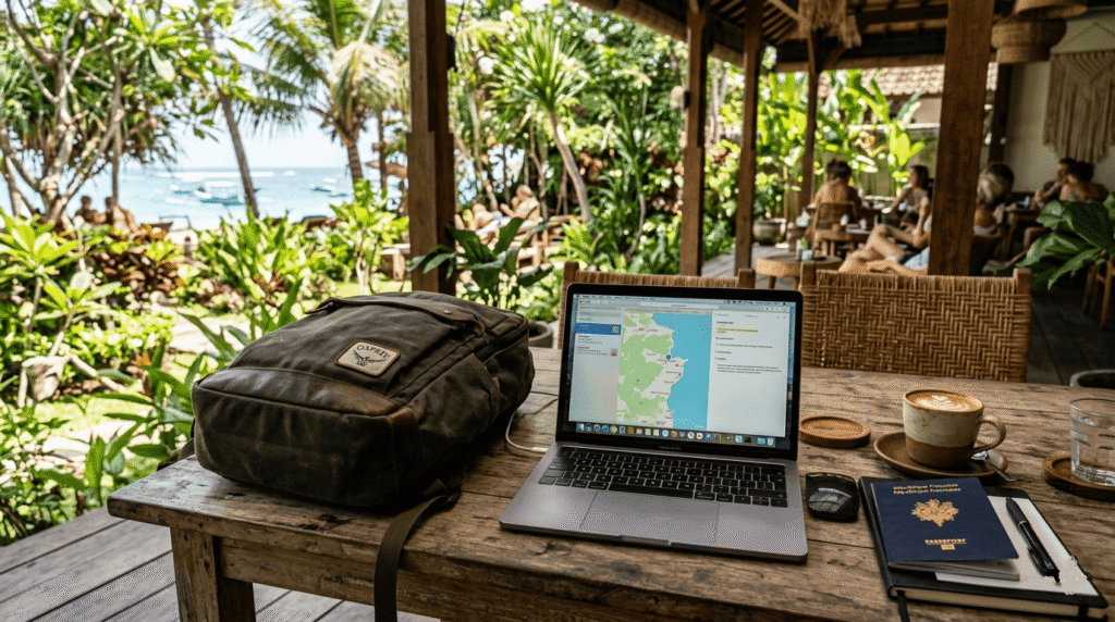 un sac à dos près d'un PC