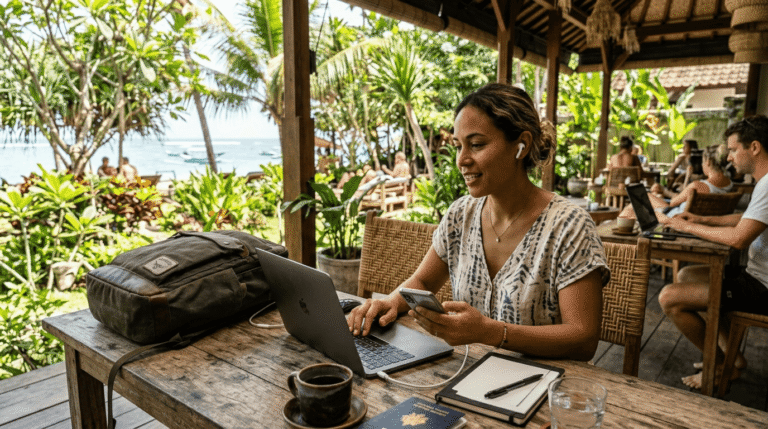 Une femme qui travaille dans un café simple en Thailande